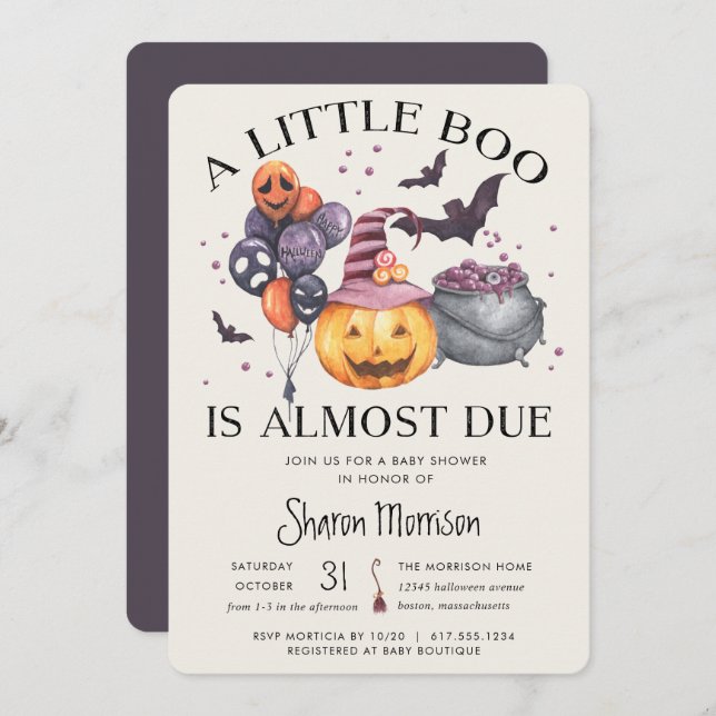 Halloween Pumpkin Little Boo Baby Shower Invitation (Front/Back)