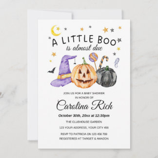 Halloween Pumpkin Little Boo Baby Shower Invitation