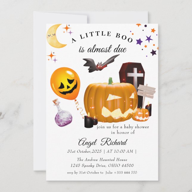 Halloween Pumpkin Little Boo Baby Shower Invitation (Front)