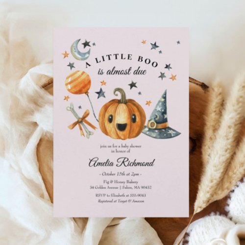 Halloween Pumpkin Little Boo Baby Shower Invitation