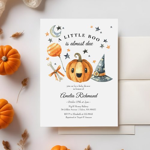 Halloween Pumpkin Little Boo Baby Shower Invitation