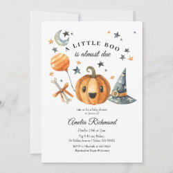 Halloween Pumpkin Little Boo Baby Shower Invitation