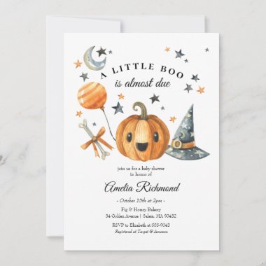 Halloween Pumpkin Little Boo Baby Shower Invitation