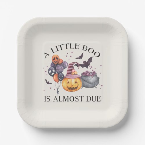Halloween Pumpkin Little Boo Baby Shower Paper Plates