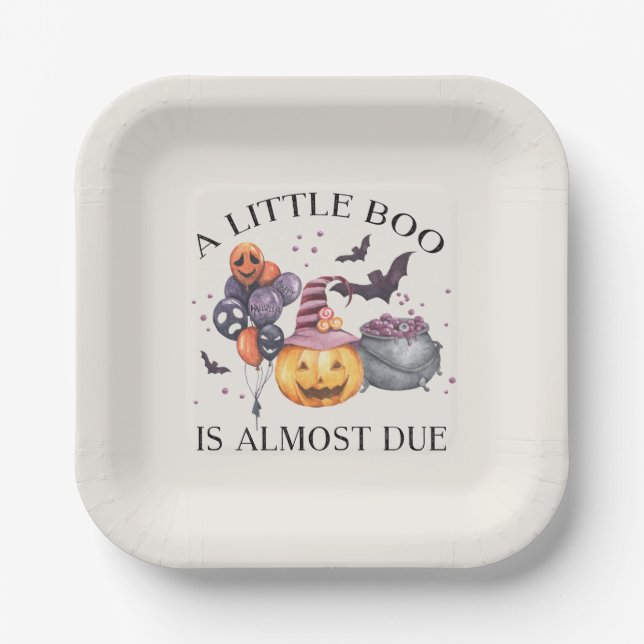 Halloween Pumpkin Little Boo Baby Shower Paper Plates (Front)
