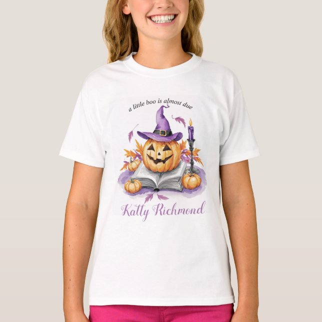 Halloween Pumpkin Little Boo baby shower T-Shirt (Front)