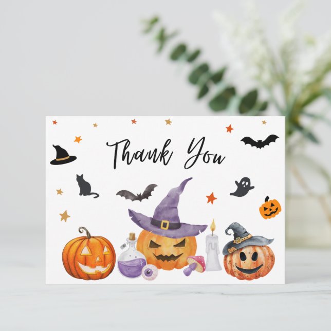 Halloween Pumpkin Little Boo Baby Shower Thank You Card (Standing Front)