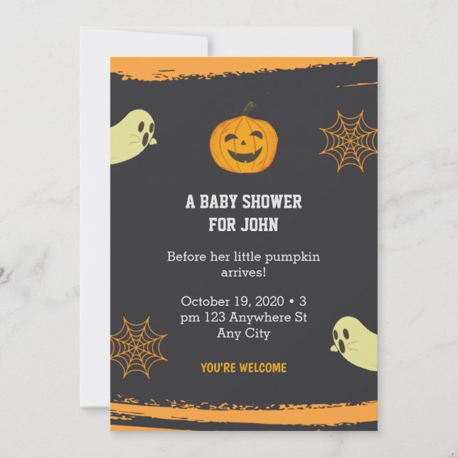 Halloween Pumpkin Little Boo Black Baby Shower Invitation (Front)
