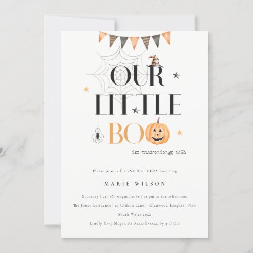 Halloween Pumpkin Little Boo Kids Birthday Invite