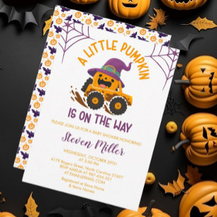 Halloween Pumpkin Monster Truck Baby Shower Invitation