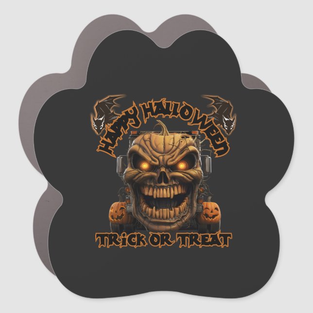 Halloween Pumpkin Monster Truck Spooky Haunted Nig Car Magnet (Front)