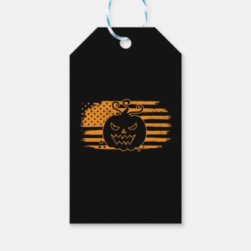 Halloween Pumpkin Monster USA Flag Gift Tags