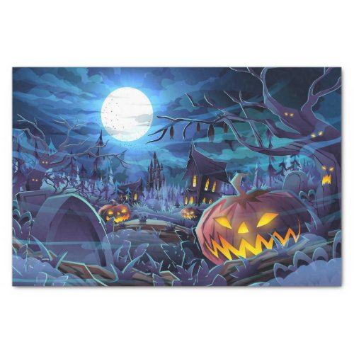 Halloween Pumpkin Moon Cemetery Tissue Paper