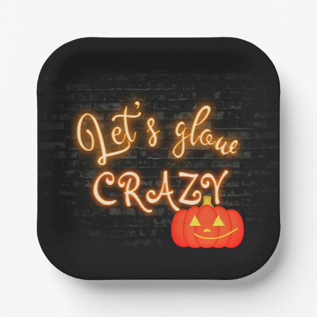 Halloween Pumpkin Neon Sign on Brick Paper Plates (Front)