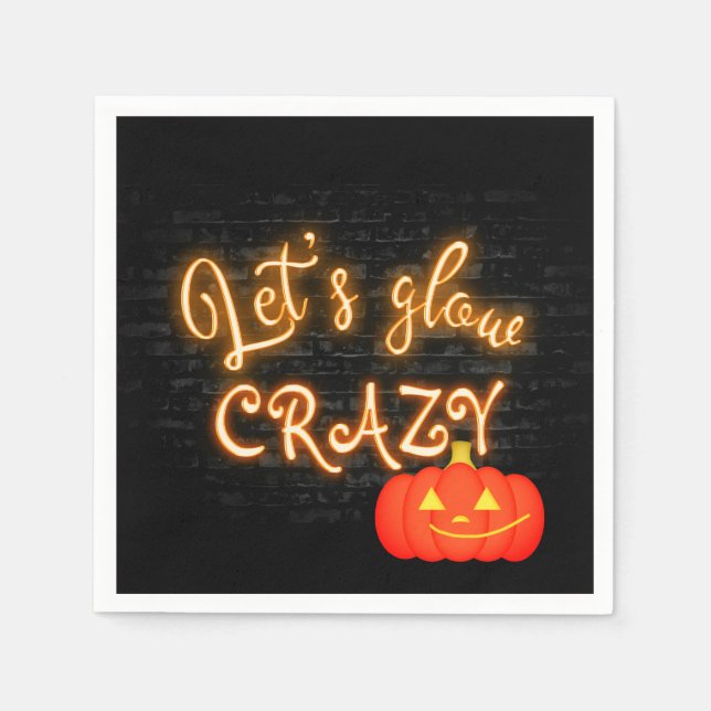 Halloween Pumpkin Neon Sign on Brick Wall Napkins (Front)