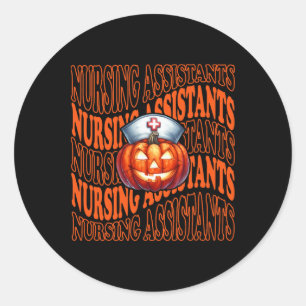 Halloween Pumpkin Nurse Cute Cna Costume Scrub Top Classic Round Sticker