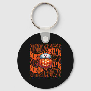 Halloween Pumpkin Nurse Cute Cna Costume Scrub Top Keychain