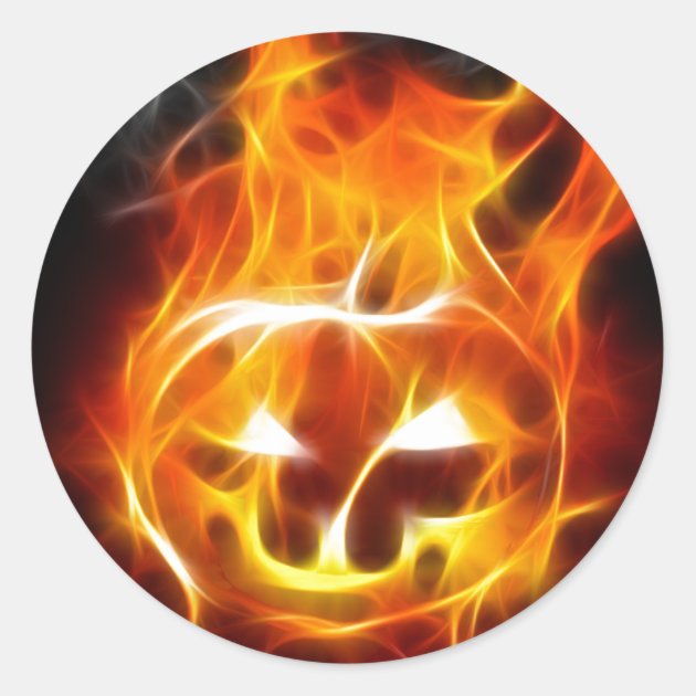Halloween Pumpkin On Fire Classic Round Sticker