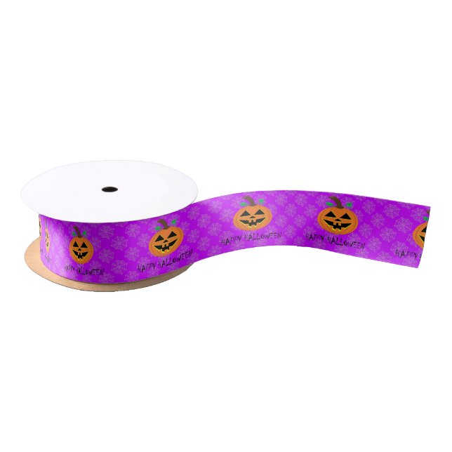 Halloween Pumpkin on Purple Satin Ribbon (Spool)