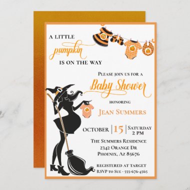 Halloween Pumpkin on the Way Witch Baby Shower Invitation