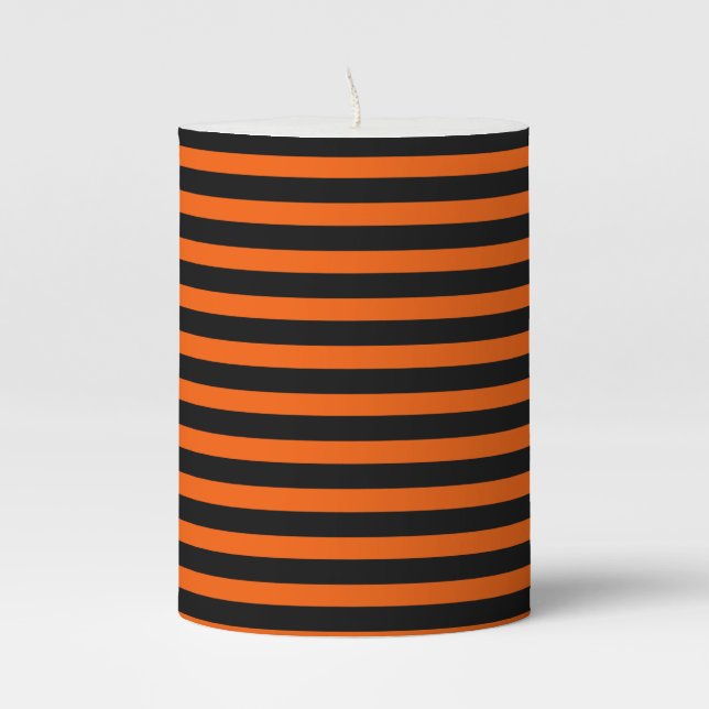 Halloween Pumpkin Orange and Black Pillar Candle (Front)