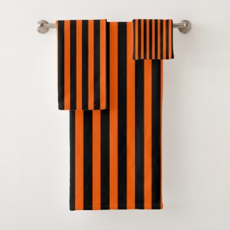 Halloween Pumpkin Orange and Black Striped Towel