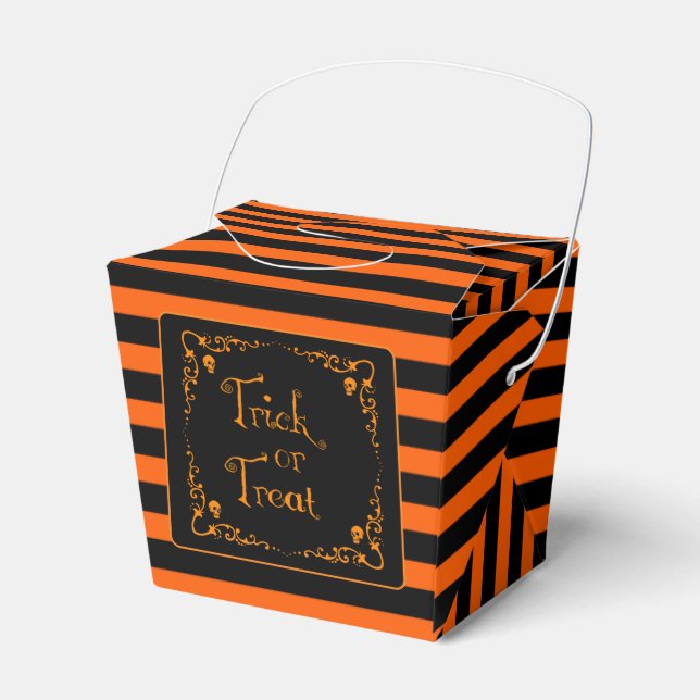 Halloween Pumpkin Orange and Black Trick  Favor Boxes (Front Side)