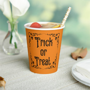 Halloween Pumpkin Orange and Black Trick or Treat Paper Cups