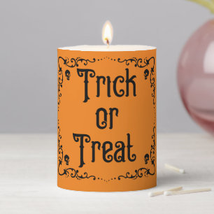 Halloween Pumpkin Orange and Black Trick or Treat Pillar Candle