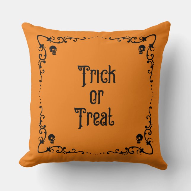 Halloween Pumpkin Orange and Black Trick or Treat Throw Pillow (Front)