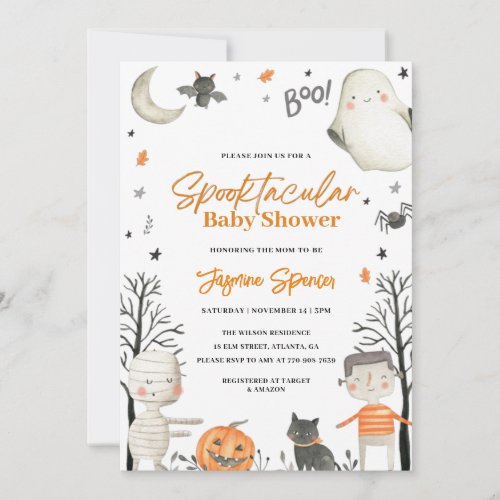 Halloween Pumpkin Orange Baby Shower Invitation