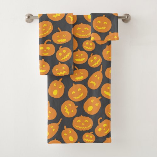 Halloween Pumpkin Orange Black Jack OLantern Bath Towel Set