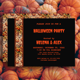 Halloween pumpkin orange black pattern Invitation