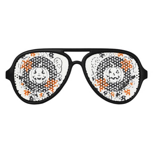 Halloween Pumpkin Orange Black White Aviator Sunglasses