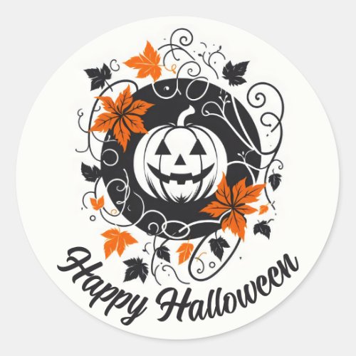 Halloween Pumpkin Orange Black White Classic Round Sticker