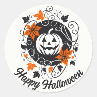 Halloween Pumpkin Orange Black White Classic Round Sticker