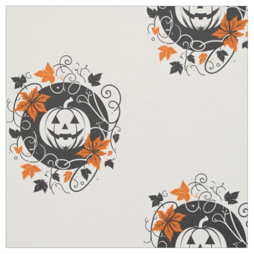 Halloween Pumpkin Orange Black White Fabric