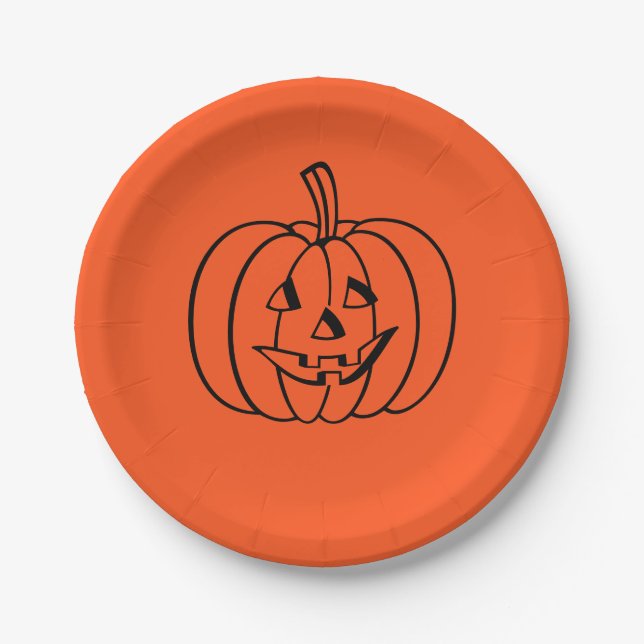 Halloween Pumpkin Orange Jack-o-Lantern Paper Plates (Front)