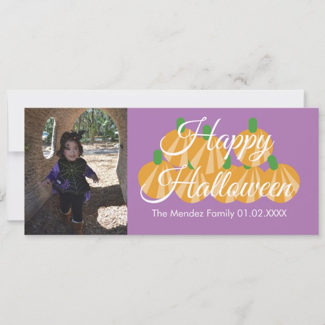 Halloween Pumpkin Orange Patch Photo Card (Front)