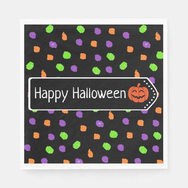 Halloween Pumpkin Orange, Purple and Lime green Napkins (Front)