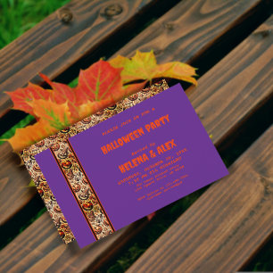 Halloween pumpkin orange purple pattern Invitation