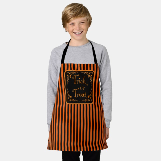 Halloween Pumpkin Orange Trick or Treat Apron (Worn)