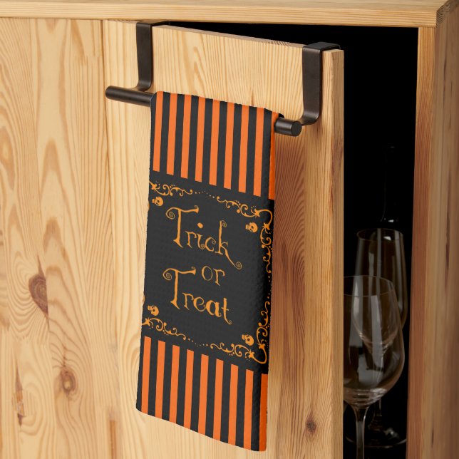 Halloween Pumpkin Orange Trick or Treat Kitchen Towel (Thirds Fold)