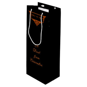 Halloween Pumpkin Orange Trick or Treat Wine Gift Bag