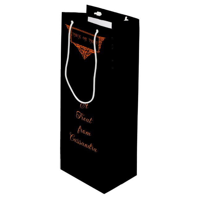 Halloween Pumpkin Orange Trick or Treat  Wine Gift Bag (Front Angled)