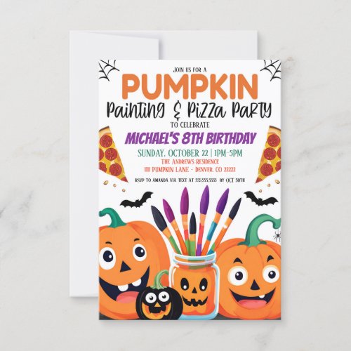 Halloween Pumpkin Painting and Pizza Party Invitat Invitation