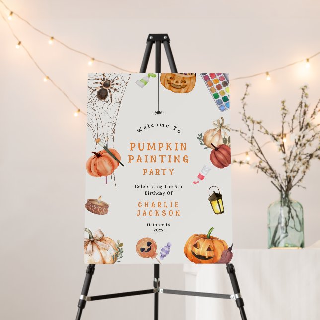 Halloween Pumpkin Painting Birthday Welcome Sign (In Situ (Stand))