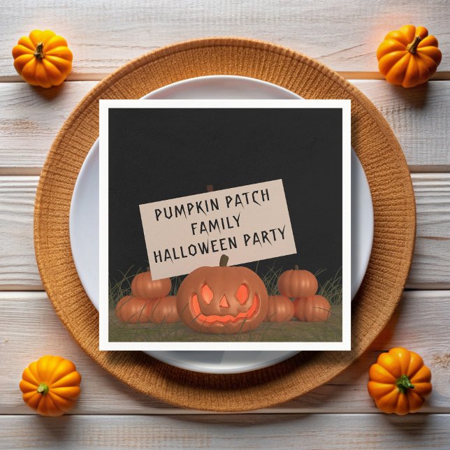 Halloween Pumpkin Party Jack O Lantern Napkins (Fun pumpkin patch paper napkins with space for your Halloween Party details)