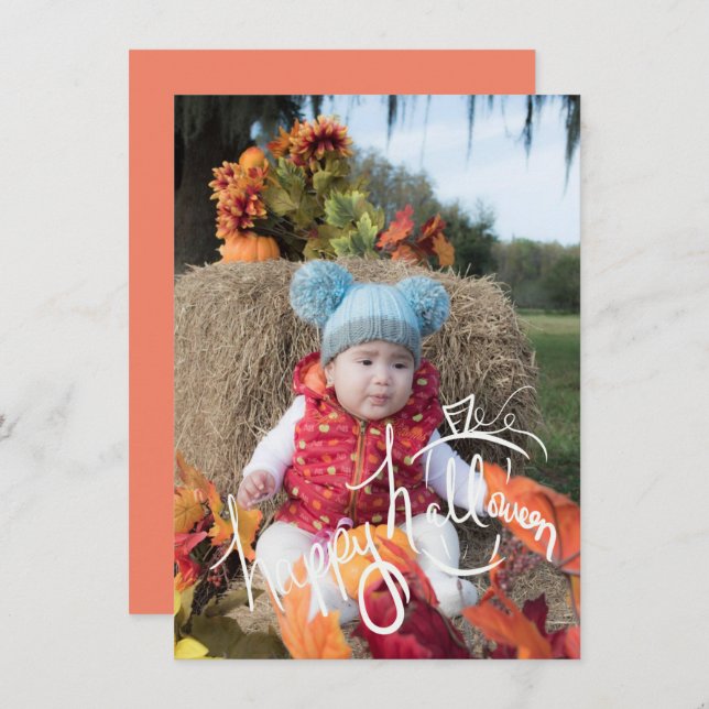 Halloween Pumpkin Patch Lettering Photo Card (Front/Back)