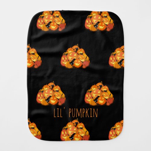 Halloween Pumpkin Patch with Black Cats Burp Cloth